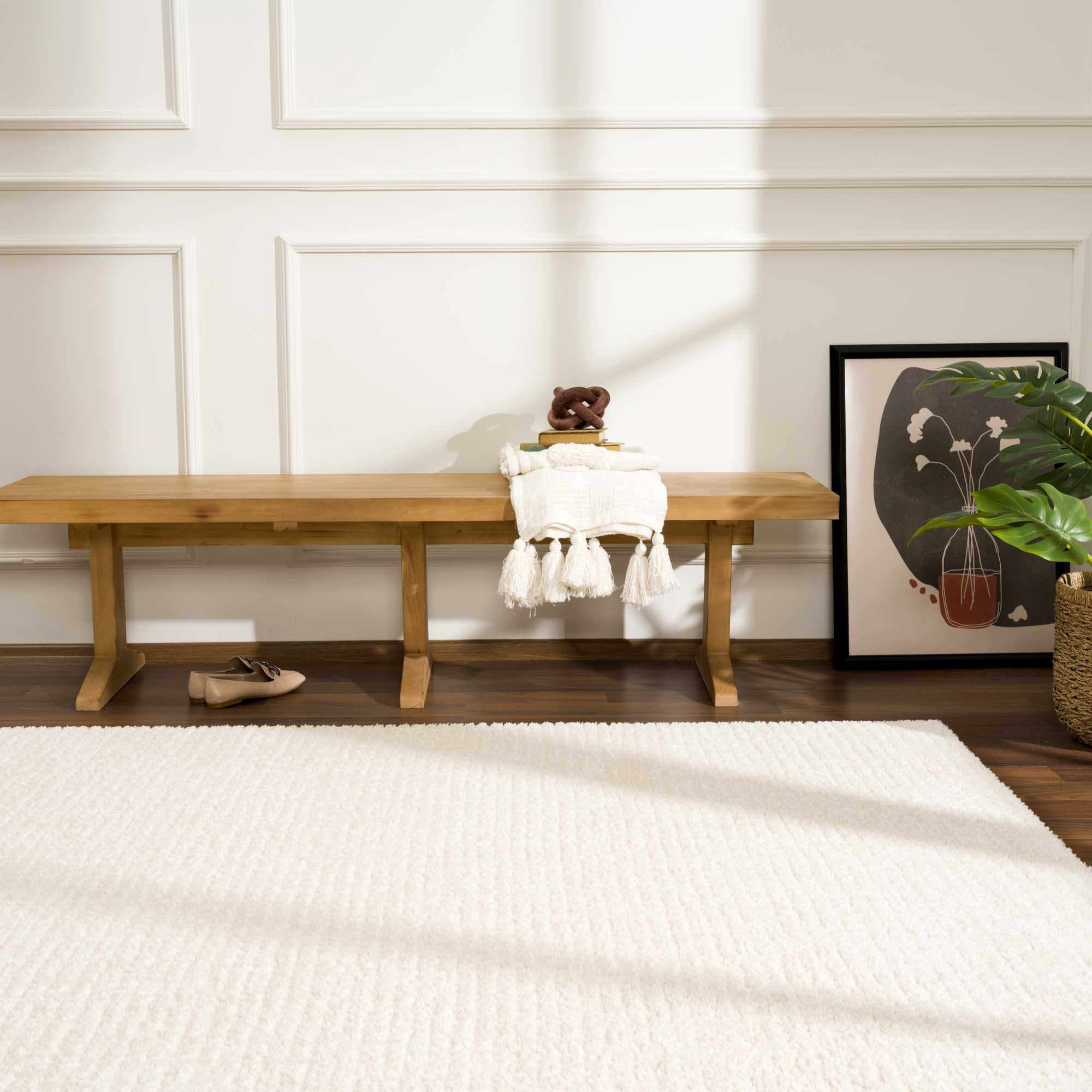 Hauteloom Matrix Living Room, Bedroom Area Rug - Contemporary - High Pile - Bone - 6'7" x 9'