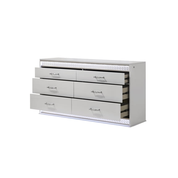 Glam Modern Style 6-Drawer Dresser Made With Wood & inbuilt LED in White color
