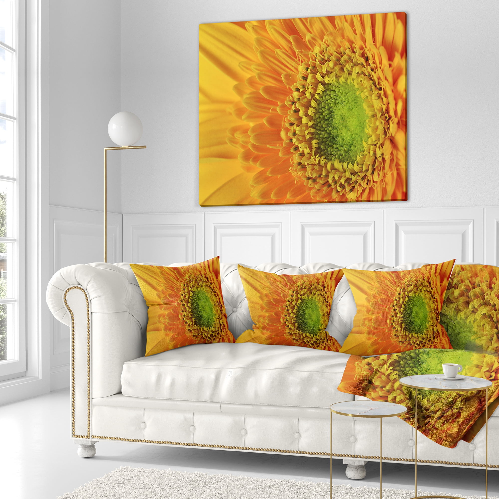 Designart Yellow Daisy Gerbera Flower Close up - Flowers Throw Pillowwork - 18x18