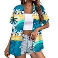 thumbnail image 2 of DENGDENG Hawaiian Shirt For Women Plus Size Short Sleeve Button Down Collar T Shirts Summer Tropical Print Tops Beach Casual Graphic Tees Loose Fit Basic Blouses Light Blue L, 2 of 6