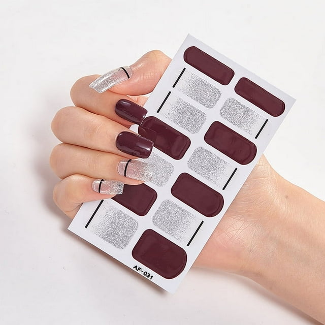 Tignapoo Long-Lasting Red Gel Nail Stickers with UV/LED Curing, 14pcs Set Including Nail File & Stick for Easy Application and Removal, Durable & Waterproof Nail Art Decoration.