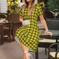 thumbnail image 3 of Fotbe Yellow Checkered Plaid Vestido Largo de Moda para Mujer, Vestido Tipo Camiseta con Manga Corta y Estilo Casual a Rayas y Bloques de Color, 3 of 6