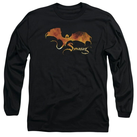 Hobbit Smaug On Fire Long Sleeve Adult 18/1 T-Shirt Black