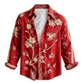 thumbnail image 5 of Men's 70s Retro Floral Long Sleeve Shirt Bohemian Loose Casual Hippie Top Vacation Holiday Travel Blouse, 5 of 5
