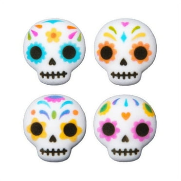 Halloween Day of The Dead Skulls Edible Sugar Decorations - 12 Count