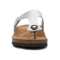 thumbnail image 3 of Women Soft Cork Footbed PU Leather Hook and Loop T Strap Flip Flops (PU Silver / 8 ), 3 of 4