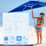 AMMSUN 8ft Commercial Heavy Duty Beach Umbrella with Sand Anchor UPF50+ Without Tilt,Blue