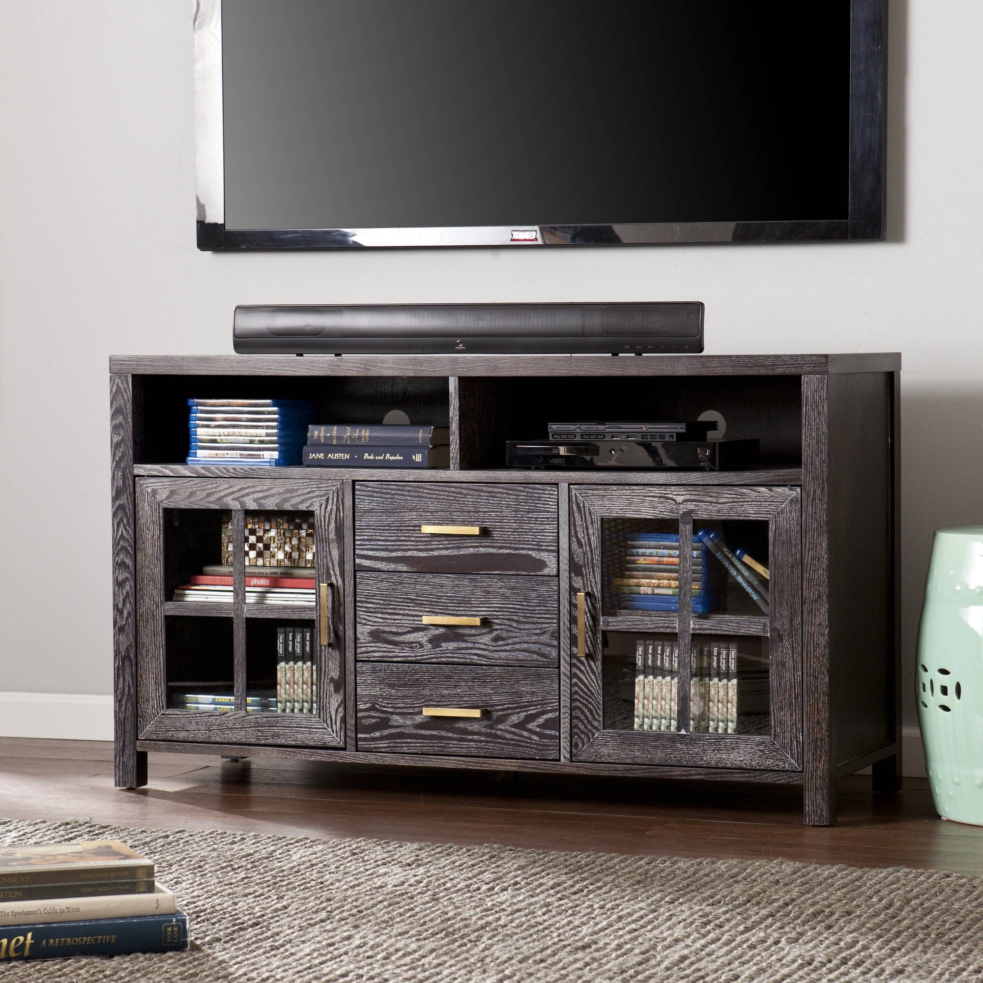 Southern Enterprises Konwick Weathered Dark Gray TV Stand for TVs up to
