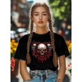 thumbnail image 5 of Women's T-Shirt Terror Skull Short Sleeve Casual Tee Classic Crew Neck T Shirt for Women Black, M, 5 of 7