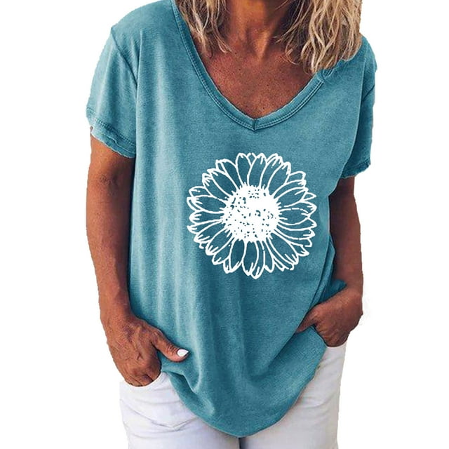 Women Fashion Printing Shirts Short Sleeve Loose Tee Tops