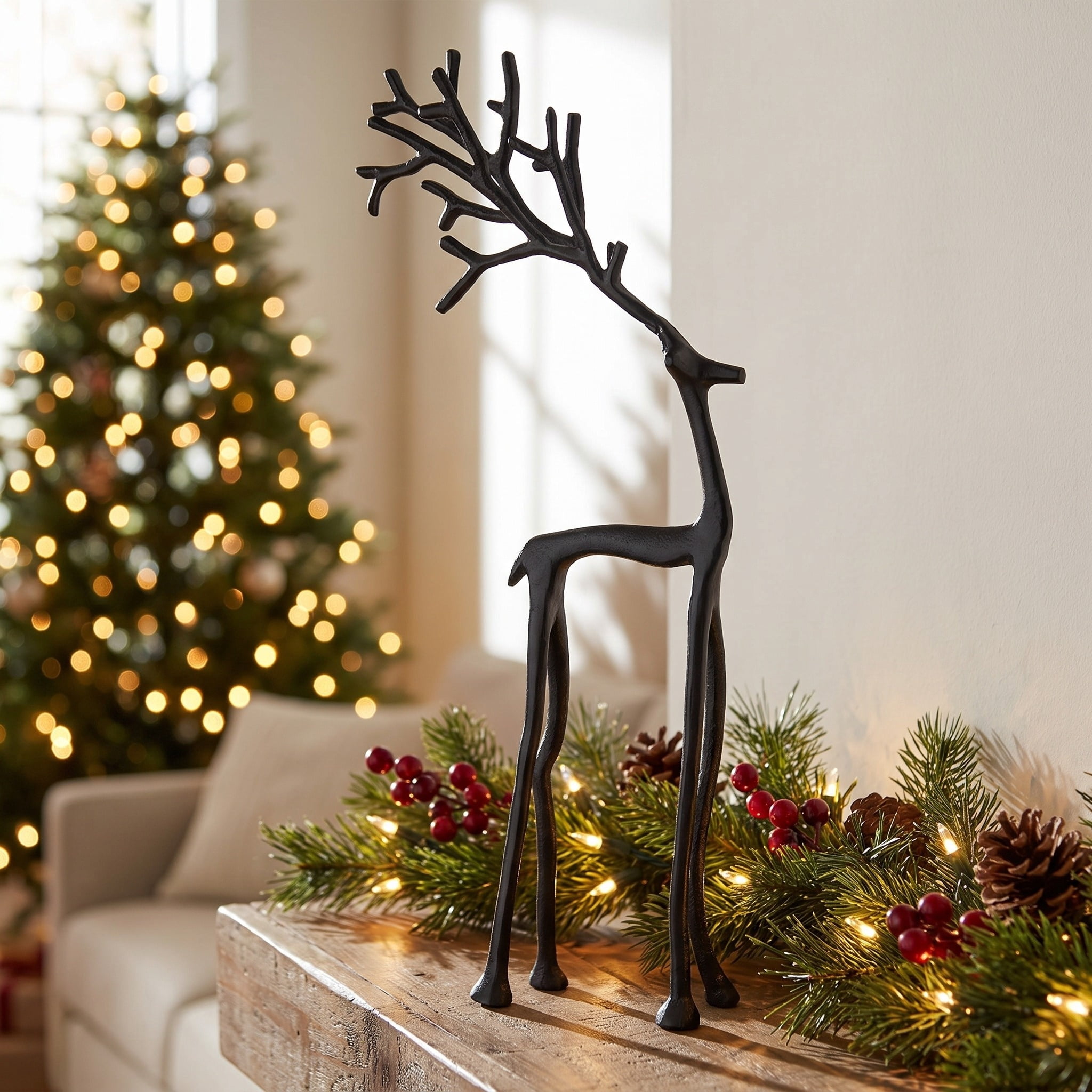 Large Metal Standing Deer Christmas Decoration, Black, 15.8", by Holiday Time