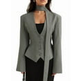 thumbnail image 1 of Chaqueta de Traje de Larga para Mujer, Color Liso, Cuello en V, Corte Entallado y Hombreras Gris M, 1 of 10