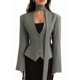 thumbnail image 1 of Chaqueta de Traje de Larga para Mujer, Color Liso, Cuello en V, Corte Entallado y Hombreras Gris L, 1 of 10