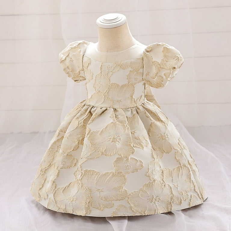Girls summer Dress size 14-16 Girls Graduation Dress Girls Birthday Dress Jacquard Puffed Sleeve Princess Party Dress Fashion Beige, 70, Girl's