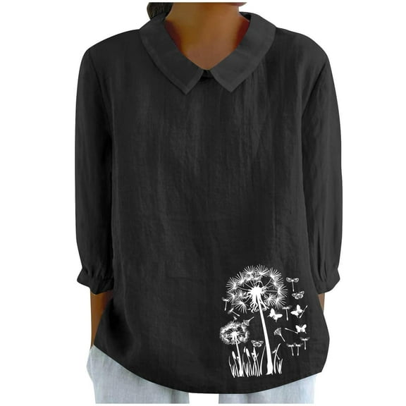 LYXSSBYX 3/4 Length Sleeve Womens Tops Women's Casual Retro Style Casual Print 3/4 Sleeve Top V Sleeve Top/shirt