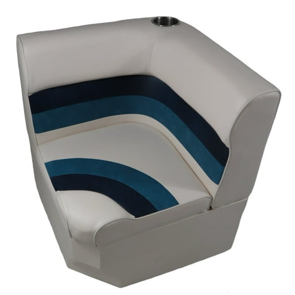 Horizon Manufacturing Premium Series Pontoon Radius Corner Cushion Set/Base 3007-AADK White/Navy/Blue