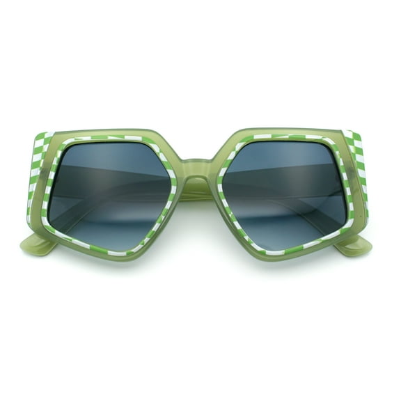 Womens Mod Geometric Pentagon Plastic Retro Oversize Fashion Sunglasses Green - Navy