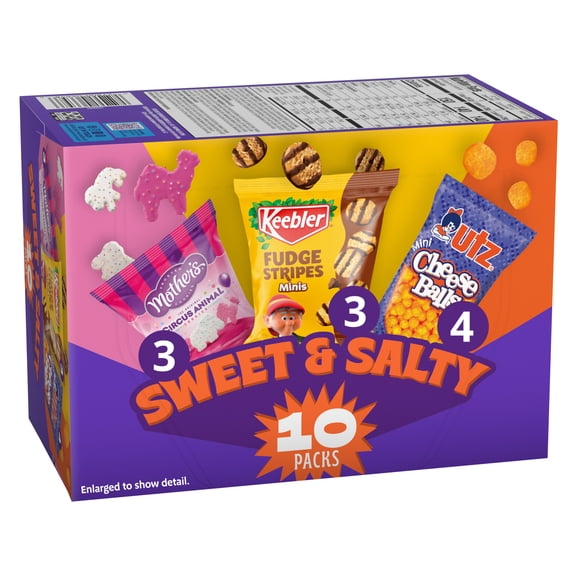 Keebler Sweet & Salty Variety Pack, 10-Count Box, Mother’s Circus, Keebler Fudge Stripes, and Utz Cheese Balls, 10 oz