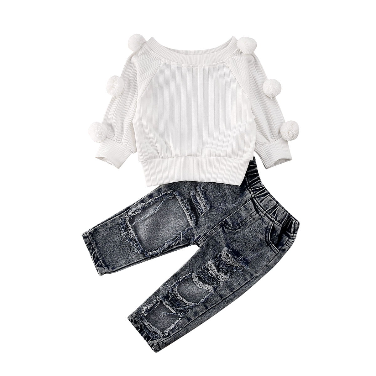 Toddler Kids Baby Girl Outfit Clothes T-shirt Tops+Ripped Legging Pants 2PCS Set 