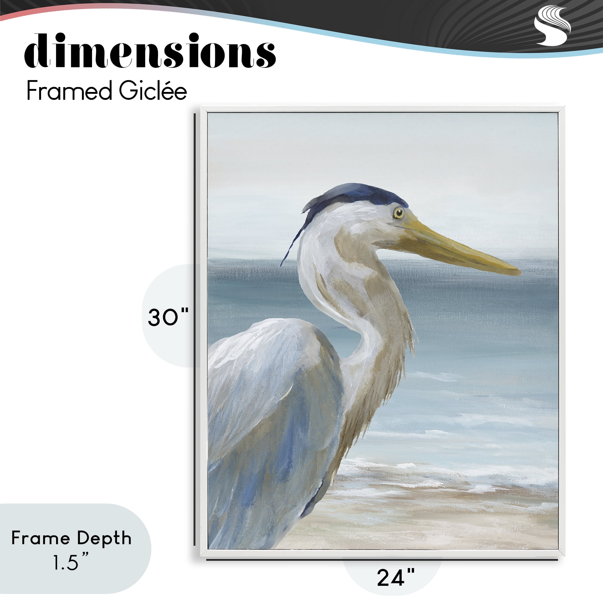 Stupell Industries Right Gazing Heron White Framed Giclee Art, design by Nan