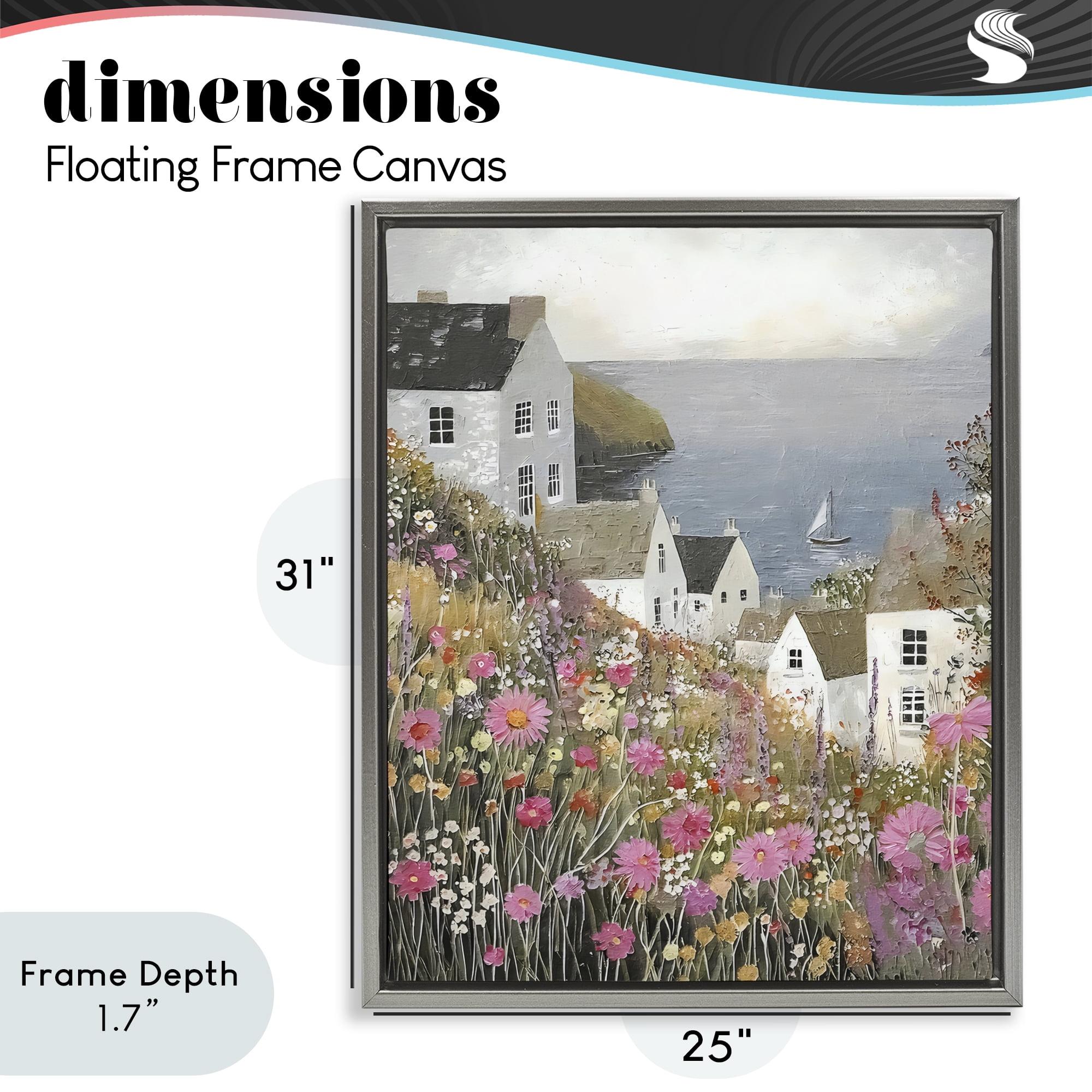 Stupell Industries Picturesque Village over Sea Gray Framed Floater Canvas Wall Art, design by Riley B