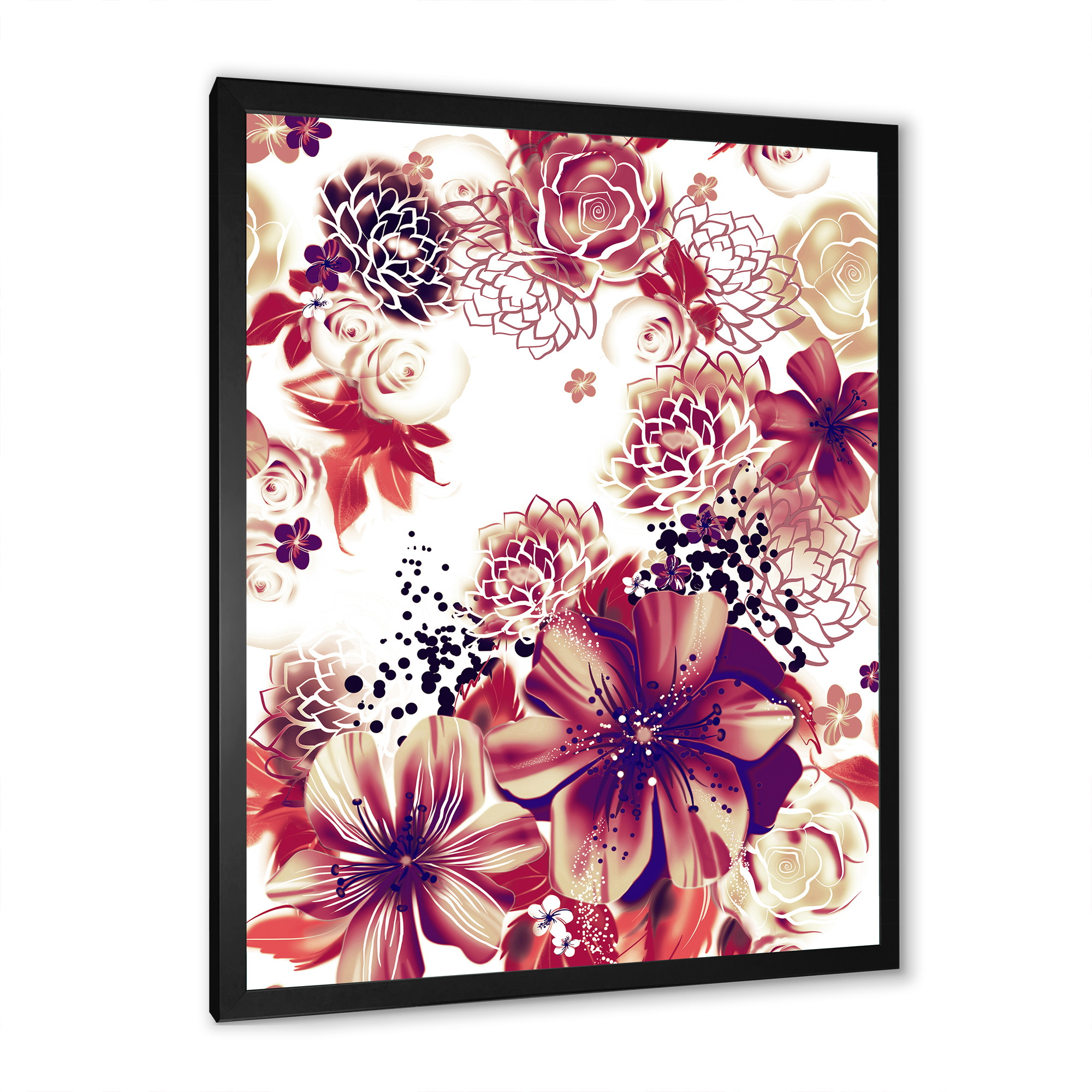Designart 'Yellow and Pink Flowers Retro' Traditional Framed Art Print