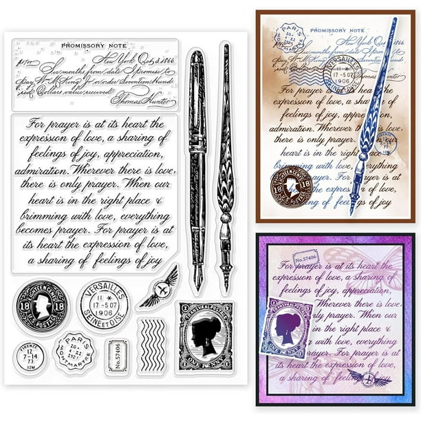 Sellos transparentes con fondo de pluma y letra para scrapbooking DIY, sellos de silicona transparentes para sellos postales