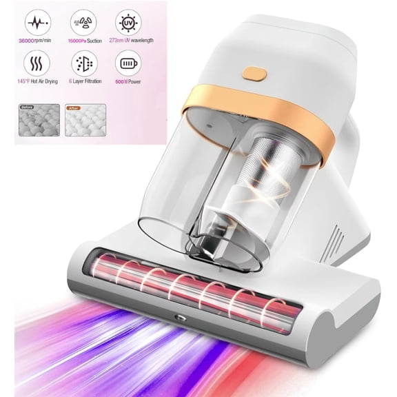 Mattress Vacuum Cleaner, 15Kpa Bed Vacuum Cleaner with 253.7nm UV-C Light, 131°F Heat, HEPA Filter & Ultrasonic, Versatile Handheld Vacuums for Bed, Sofa, Couch, Crib(Corded, 500W)