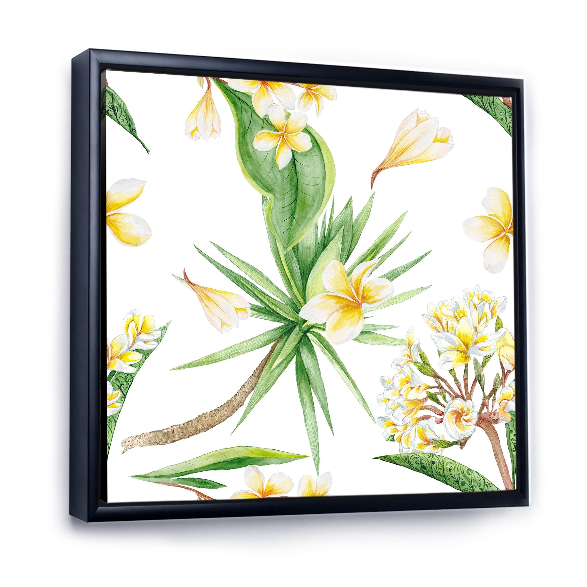 Designart 'Yellow Flowers and Tropical Foliage V' Modern Framed Canvas Wall Art Print
