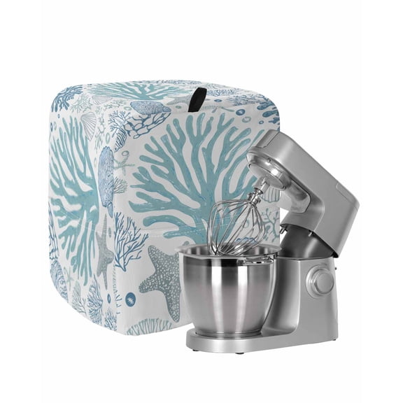 Aqua Coastal Stand Mixer Dust Cover with Storage Pocket & Handles, Summer Nautical Starfish Beach Coral Fits All Tilt Head & Bowl Lift Kitchen Appliance Cover Organizer Bag Accessories, 6-8 Quart