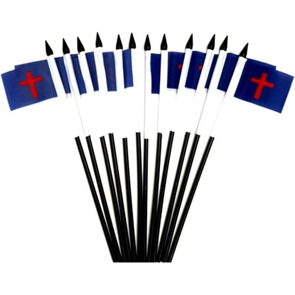 Pack of 12 4"x6" Christian Miniature Desk & Table Flags, 1 Dozen 4"x 6" Christian Small Mini Stick Flags (Flags Only)