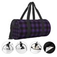thumbnail image 5 of Xecao Purple Black Plaid print Round Travel Duffel Bag is a foldable gym bag with an inner pocket, perfect for travel sports, 5 of 8