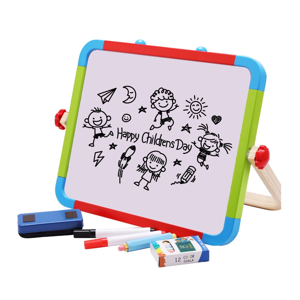 Tabletop Wooden Easel DoubleSided Chalkboard & Dry Erase