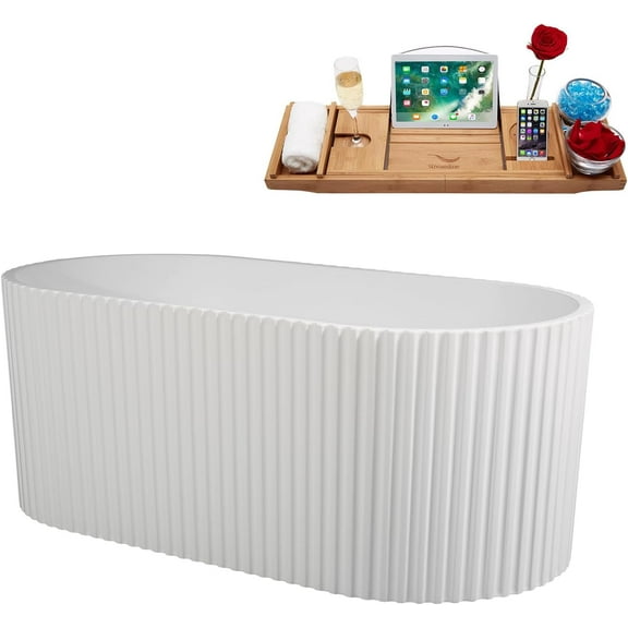 71" Streamline B-324-96-BGL Soaking Freestanding Tub and Tray With Internal Drain in Brushed Gold