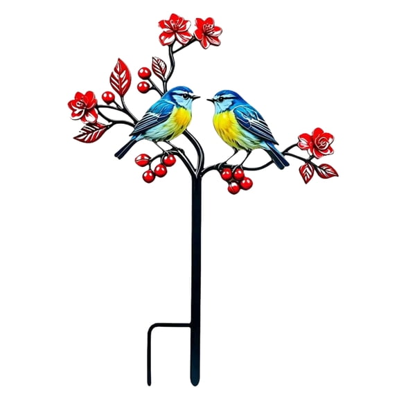 Metal Bird Garden Stake Outdoor Yard Decor with Floral Branch Design for Lawn Patio Courtyard Pathway Ground Insert Ornament