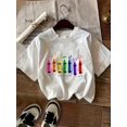 thumbnail image 1 of Camiseta con estampado gráfico de crayones de colores, camiseta de algodón de manga corta con cuello redondo, informal y moderna para niña, ideal para primavera y verano, ropa de diario para niña., 1 of 6