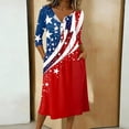 thumbnail image 2 of Women's Independence Day 250 Years Anniversary Floral and Flag Print Dress 3/4 Sleeve Button Neck Midi Dress Loose Fit Casual Patriotic Summer USA Flag Dress for Daily Wear Red S, 2 of 4