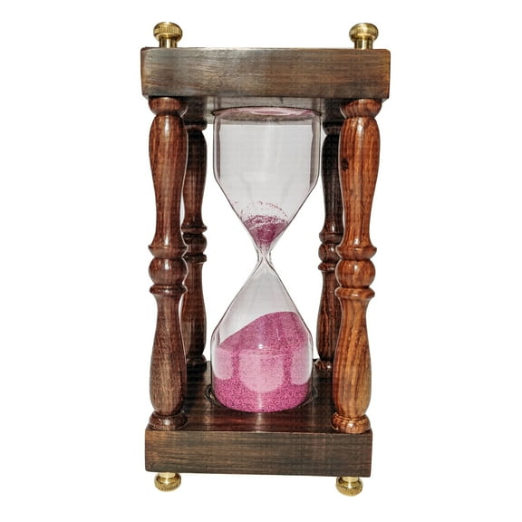 10 Min Wooden Chess Hourglass Sand Timer with Pink Sand, Vintage Handmade Gift