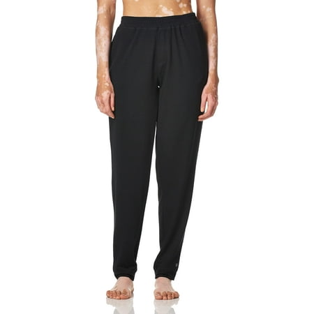 Hue Women's Pajama Bottom, Solid French Terry Cuffed Long Lounge Pant with Pockets, Black, 1X