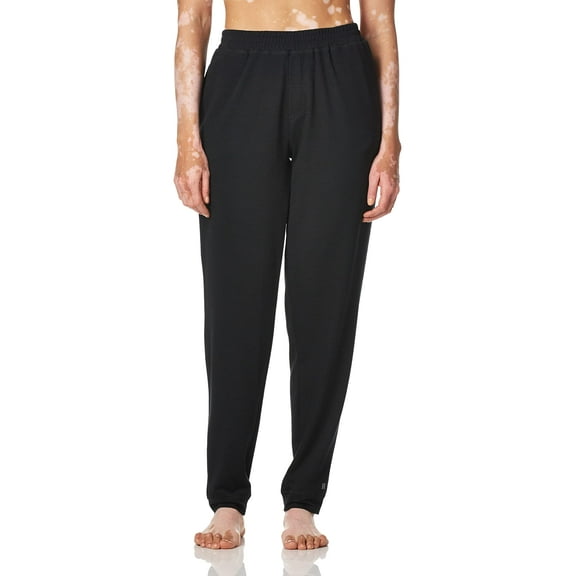 Hue Women's Pajama Bottom, Solid French Terry Cuffed Long Lounge Pant with Pockets, Black, 1X