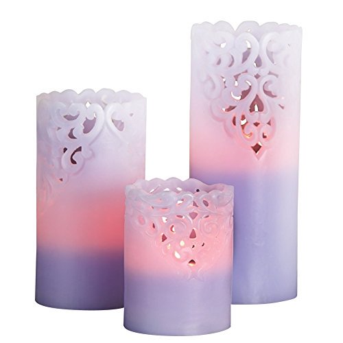Led Embossed Flameless Candles Set Of 3 Purple
