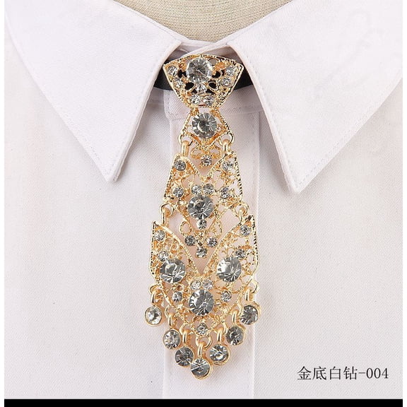 Firefly Hope Unisex Sparkle Rhinestone Pretied Neckties, Adjustable One Size Fit-Most Easy-Wear Casual Ties for Women & Men, Gold White
