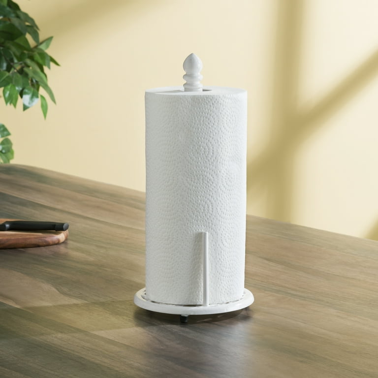 Home Basics Lattice Collection Cast Iron Paper Towel Holder, White 