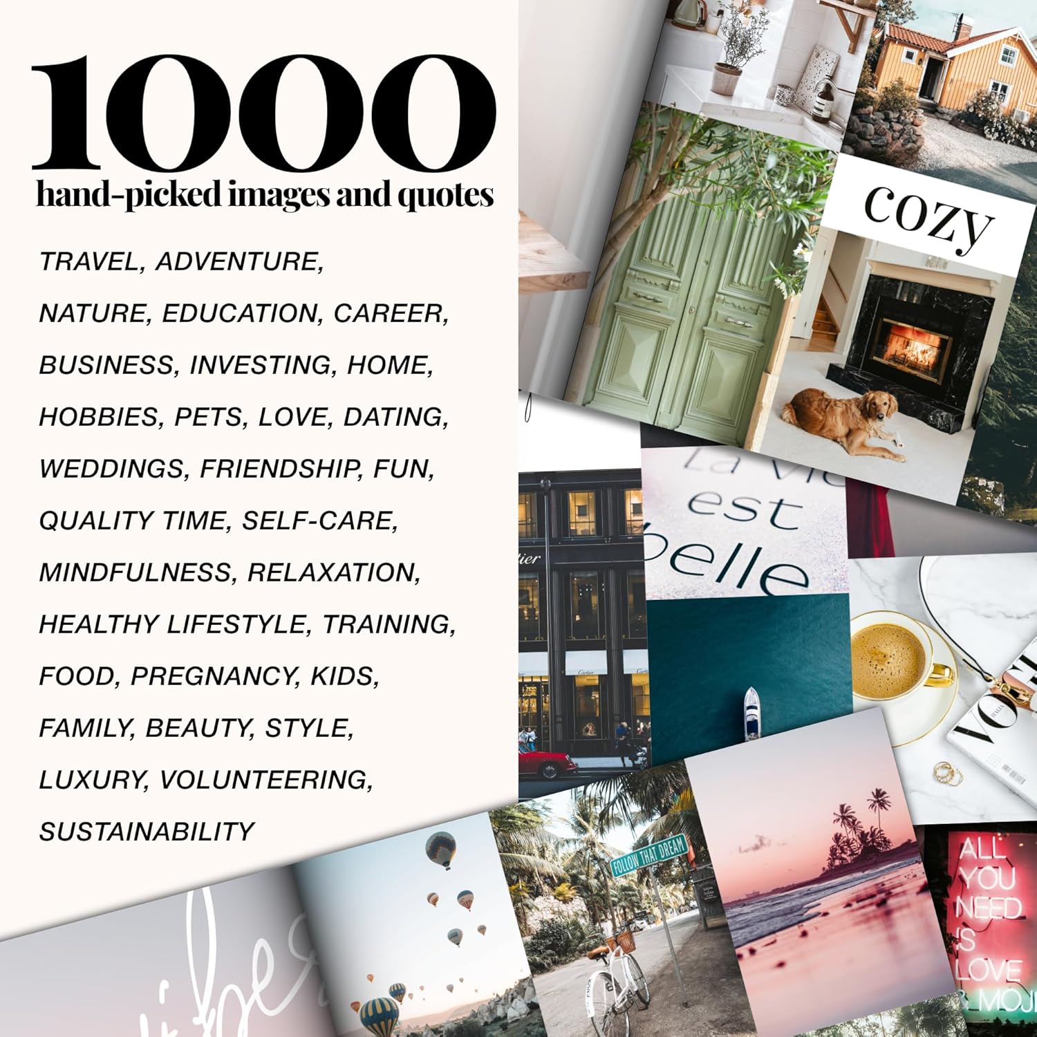 Vision Board Book Magazine for Women - 1000+ Diverse Pictures, Quotes, Self-Discovery Exercises | Complete Collage Clip Art Supplies Kit for Adults | Ideal for Vision Mood Board Party & Manifestation