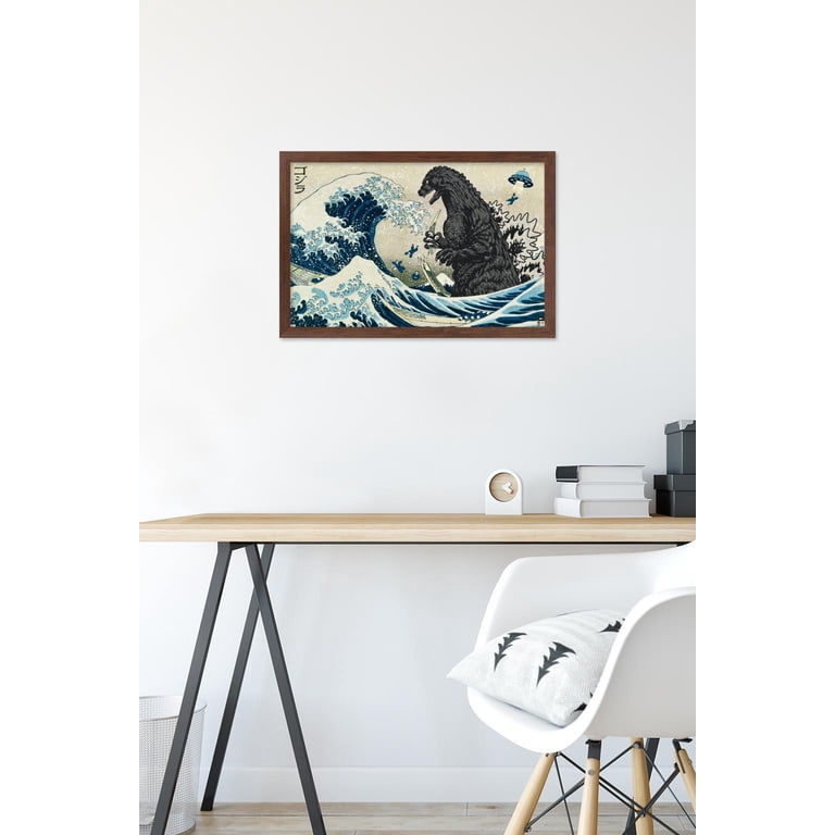 Gallery Pops Godzilla – Décoration Murale Traditionnelle Japonaise Godzilla Tempête, Version Encadrée, Noir, 30,5 X 30,5 Cm