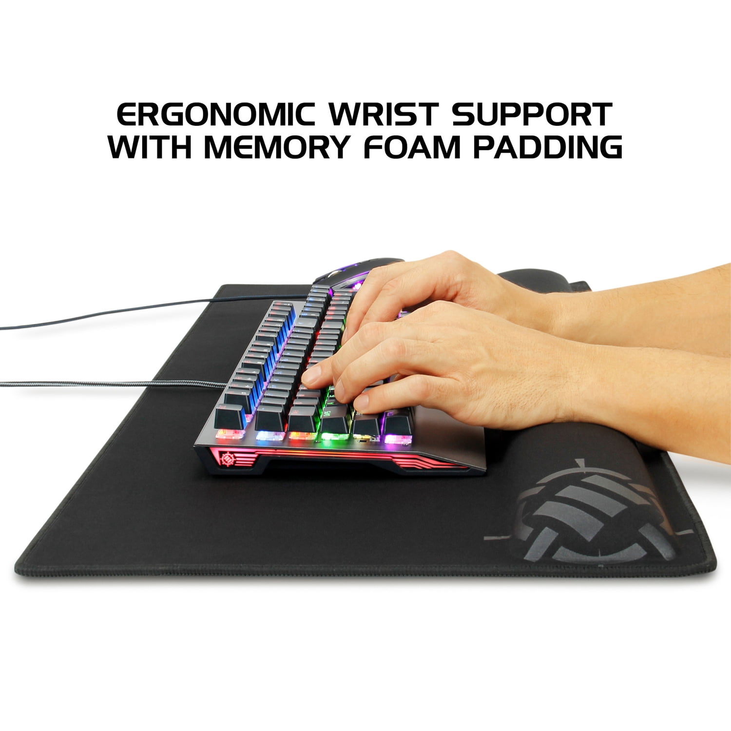 ENHANCE Large Extended Gaming Mouse Pad with Memory Foam Wrist Rest Support (31.5 x 13.78 x 1 inches) - Anti-Fray Stitching & Premium Soft Tracking Mat Surface (Black)