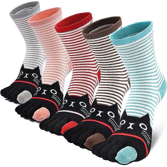 5 pares de calcetines con dedos del pie para mujer, divertidos calcetines de algodón, calcetines con estampado animal, calcetines bonitos, patrón colorido
