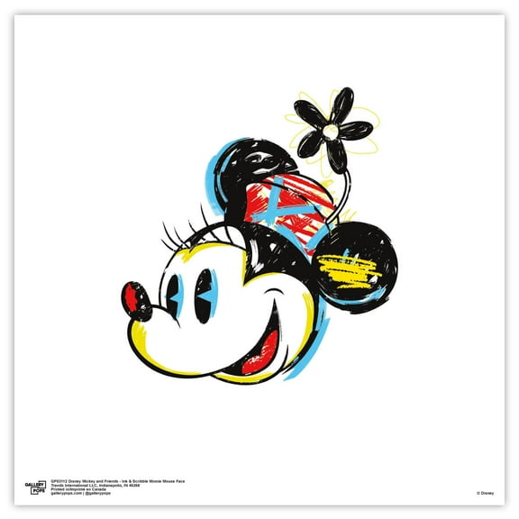 Gallery Pops Disney Mickey and Friends - Ink & Scribble Minnie Mouse Face Wall Art, Unframed Version, 12" x 12"