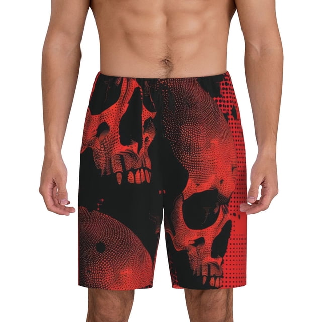 Fotbe Red And Black Abstract Skull Pantalones Cortos de Pijama para Hombre, Ropa de Dormir, Pantalones de Pijama Cortos para Hombre-X-Large