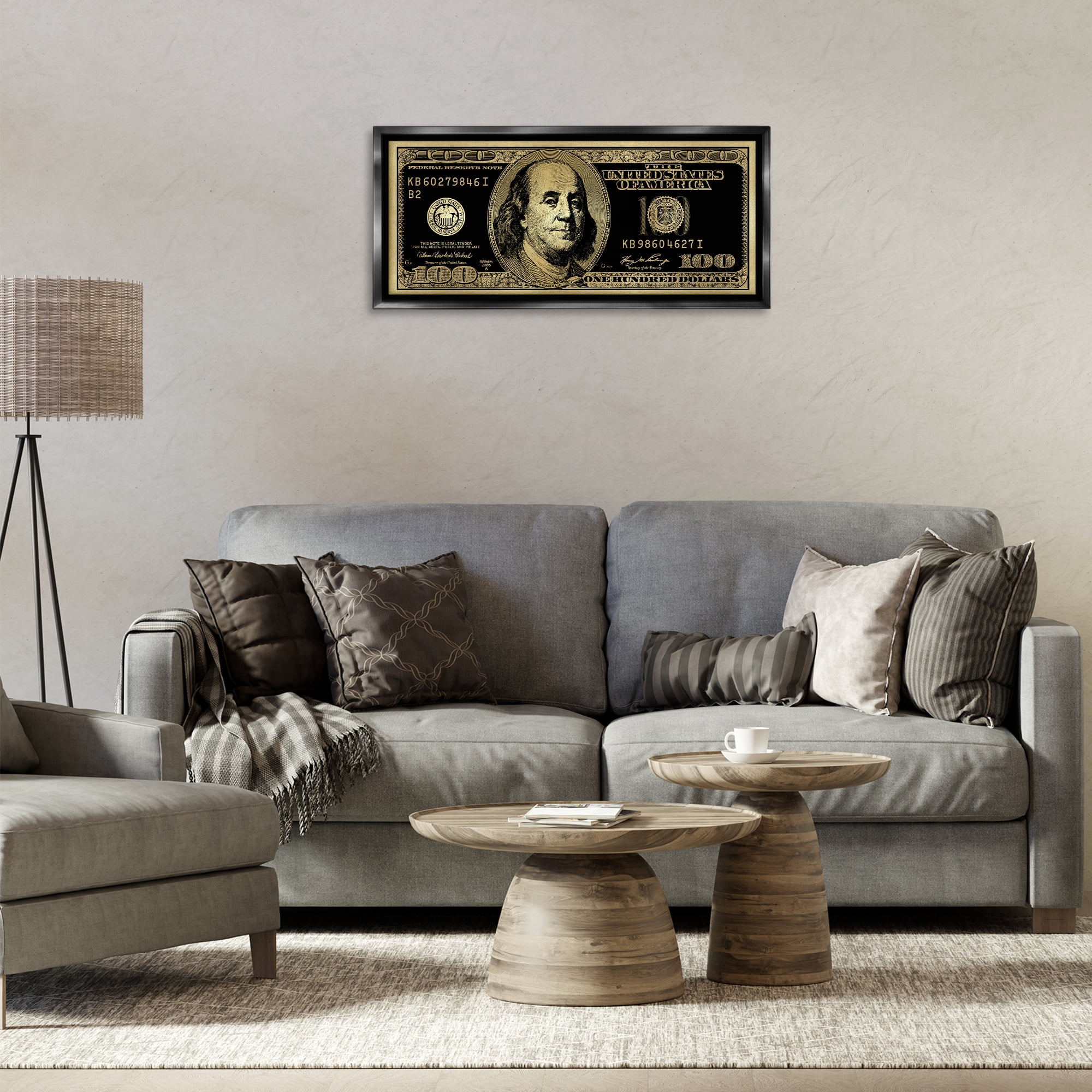Stupell Industries Inverted Hundred Bill Novelty & Humor Painting Black Floater Framed Canvas Art Print Wall Art, 31 x 14